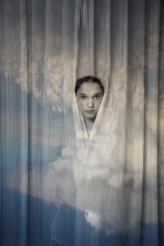 Lynn in curtains.