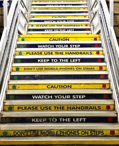 "What do you remember about falling down the stairs?" - "LEFT, CAUTION, MOBILE PHONES, WATCH, LEFT, CAUTION, MOBILE PHONES, WATCH, LEFT, CAUTION, MOBILE...."